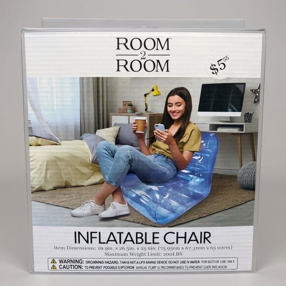 Room 2 Room Inflatable Chair Blue 29.9in X 26.5in X 25.6in 200LB Weight Limit Ma - Picture 1 of 6